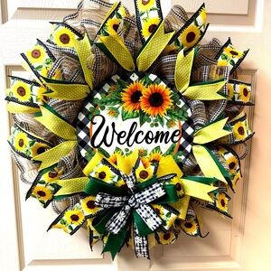 Sunflower Welcome Wreath | Farmhouse Front Door Decor | Handmade Seasonal Wreath
